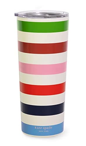 kate spade new york Cute Stainless Steel Mug, 24 Ounce Travel Tumbler, Double Wall Insulated Cup with Lid, Adventure Stripe