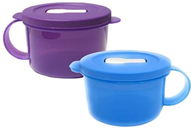 Tupperware Set of 2 CrystalWave Soup Mugs Blue and Purple