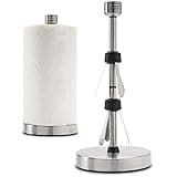 Stainless Steel Paper Towel Holder Designed for Easy One-Handed Operation - This Sturdy Weighted Paper Towel Dispenser Countertop Model Has Suction Cups and Holds All Paper Towel Rolls