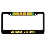 oFloral Vietnam Veteran Aluminum Alloy License Plate Frame Yellow Red and Green Stripe Applicable to US Standard Car Metal Car Tag Frame Black Front Car Tag Frame Holder for Women Men(1 Pack)