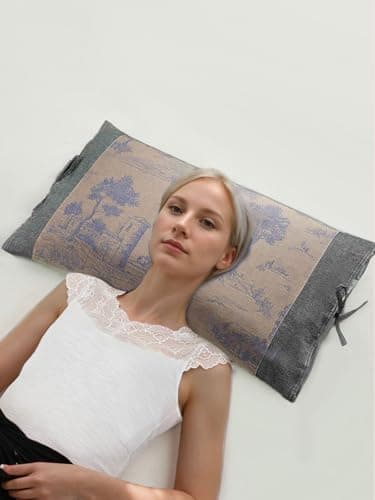 EDMILE Buckwheat Neck Pillow, Adjustable Buckwheat Hulls Pillows for Sleeping, Cervical Neck Support, Cooling Lumbar Support Cushion for Pain Relief, 13"x23" Light Tan