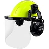 SAFEBUILDER Q20X Carbon Design Forestry Safety Helmet 3 in 1 Chainsaw Arborist Helmet with Face Shield & Ear Muffs Hearing Protection Hard Hats ANSI Z89.1 OSHA (Green-B07E-Clear PC Shield)