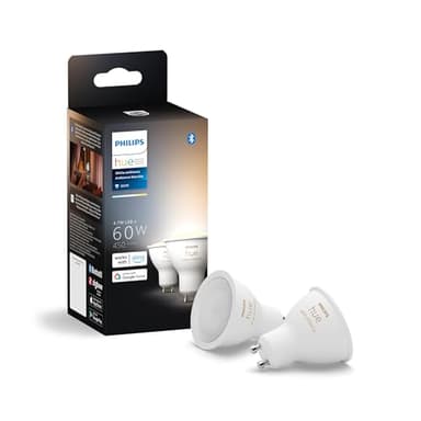 Philips Hue White Ambiance 2-Pack LED Smart GU10 Bulb, Bluetooth & Zigbee Compatible (Hue Hub Optional), Voice Activated with Alexa