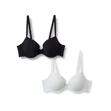 Amazon Essentials Women's Peached Microfiber Lined Demi Bra, Pack of 2, Black/White, 36C