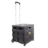 dbest products Quik Cart Collapsible Rolling Crate on Wheels for Teachers Tote Basket 80 lbs Capacity, Made from Heavy Duty Plastic Used as a Seat, Black