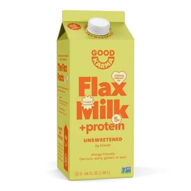 Good Karma Unsweetened Flaxmilk +Protein, 64 Ounce, 5g Plant Protein + 1200mg Omega-3 Per Serving, Plant-Based Non-Dairy Milk Alternative, Lactose Free, Nut Free, Vegan