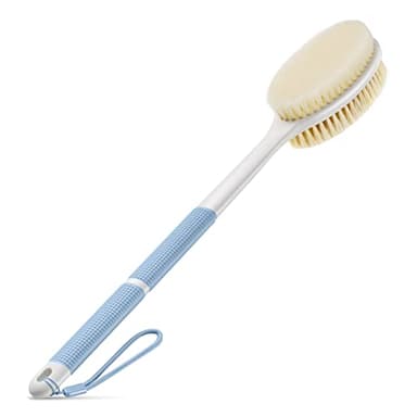 Backski Back Scrubber Anti Slip for Shower, Shower Brush Long Handle with Stiff and Soft Bristles, Body Exfoliator for Bath or Dry Brush(Blue)