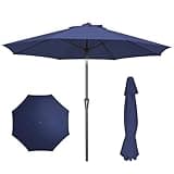 PatioKingdom 9FT Patio Umbrella Outdoor Market Umbrella with Push Button Tilt and Crank, Table Umbrella 8 Sturdy Fiberglass Ribs UV Protection Waterproof for Garden, Pool, Deck, Yard, Navy