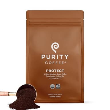 Purity Coffee PROTECT High Antioxidant Light-Medium Roast Ground (12oz Bag) | Specialty-Grade USDA Organic Arabica Blend | Third Party Tested for Mold, Mycotoxins & Pesticides