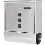 Jssmst Locking Wall Mount Mailbox, Stainless Steel Mailboxes with Secure Key Lock and Newspaper Compartment, HPB2203 Silver