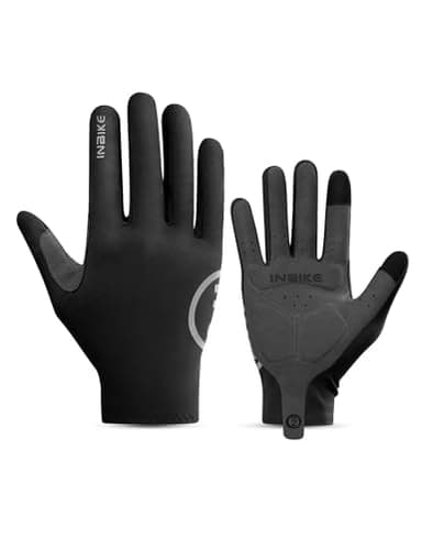 INBIKE Breathable Cycling Gloves, Full Finger Gel Pad, Touchscreen, Reflective, Anti-Slip, Black, Large