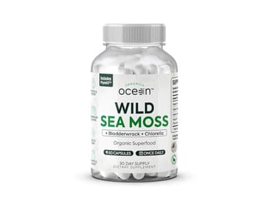 Organics Ocean Wild Sea Moss Capsules - 100% Organic Irish Sea Moss with Organic Chlorella, Bladderwrack and Vitamin D for Energy, Lung Health and Thyroid Support for Women and Men - 60 Capsules