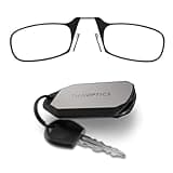 ThinOptics Keychain Rectangular Reading Glasses, Black Frames/Silver Case, 2 Piece Set + 1.5