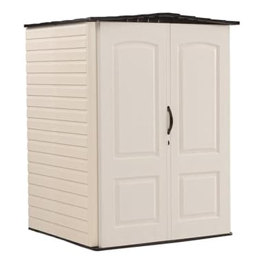 Rubbermaid Large Vertical Resin Outdoor Storage Shed With Floor (5 x 6 Ft), Weather Resistant, Brown, Organization for Home/Backyard/Garden Tools/Lawn Mower/Bike Storage/Pool Supplies