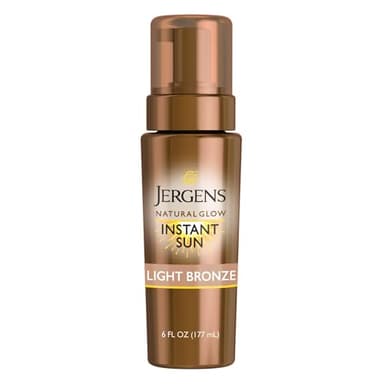 Jergens Natural Glow Instant Sun Body Mousse, Self Tanner for Light Bronze Tan, Sunless Tanning Body Bronzer for Natural Looking Color Instantly, 6 Fl Oz
