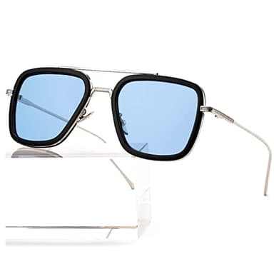 AIEYEZO Tony Stark Sunglasses Vintage Square Metal Frame Eyeglasses for Men Women - Iron Man and Edith Sun Glasses (Spider Man Same Color)