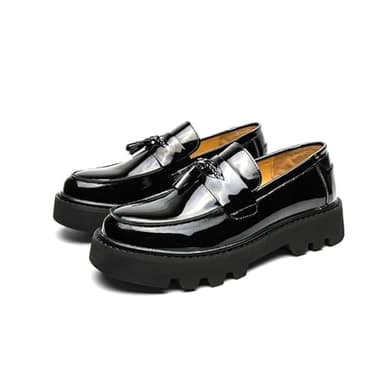 didopery Men's Patent Leather Slip-On Tassel Dress Platform Loafers Casual Non-Slip Penny Formal Shoes Business Party Wedding Prom Moccasins Boat Shoes (Black,11)