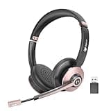 Wireless Headset with Mic for Work, Bluetooth Headphones with Microphone Noise Canceling & USB Dongle, Handsfree 26+ Hours Battery & Mute Button, for Office/Call Center/Laptop/MS Teams/Conference