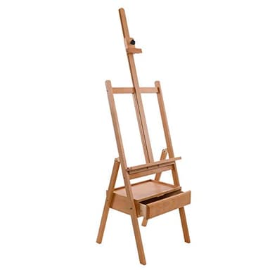 U.S. Art Supply Large Wooden H-Frame Easel with Storage Drawer & Shelf - Adjustable Mast to 75", Studio Artist Easel for Painting, Drawing, Sketching, Canvas Holder, Sturdy Beechwood