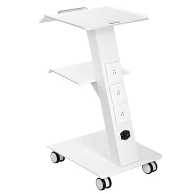 VEVOR Lab Trolley, Rolling Lab Cart with Built-in Socket, 3-Layer Metal Mobile Trolley, Tray Rolling Clinic Cart with Swivel Wheels, 220 lbs Weight Capacity, for Lab, Clinic, Beauty and Salon