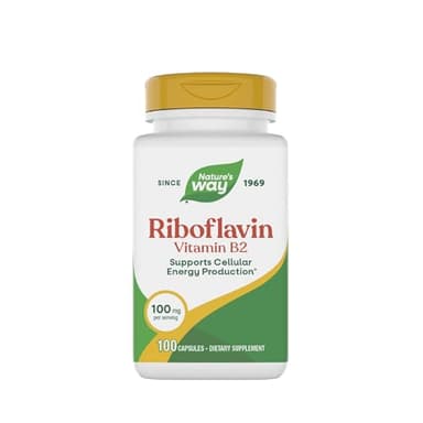 Nature's Way Riboflavin Vitamin B2, Supports Cellular Energy Production*, High Potency Riboflavin, 100 mg per Serving, 100 Capsules (Packaging May Vary)