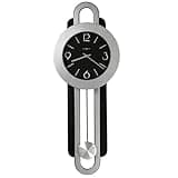 Howard Miller Gwyneth Wall Clock, Black Finish Round Black Dial Arabic & Bars Numerals Quartz Movement, Silver Finished Pendulum Bob Perfect for Home Decor, Office & Living Room Wall Mount Decor