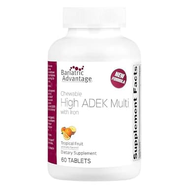 Bariatric Advantage Chewable High ADEK with Iron - for Bariatric Patients - High Potency Vitamin A, D, E & K - Includes B-Vitamins - Chewable Multivitamins - Tropical Fruit - 60 Count