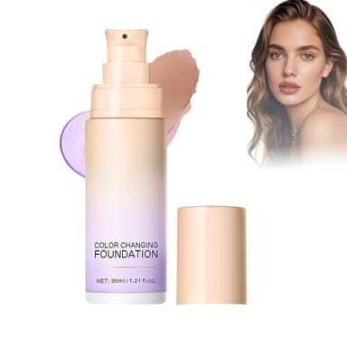 Aaiffey Purple Color Changing Foundation, Skin Tone Color Correcting CC Cream Face Concealer Primer Colors Change Face Makeup Foundation Flawless,Lightweight,Non-Greasy,Hydrating (Purple)