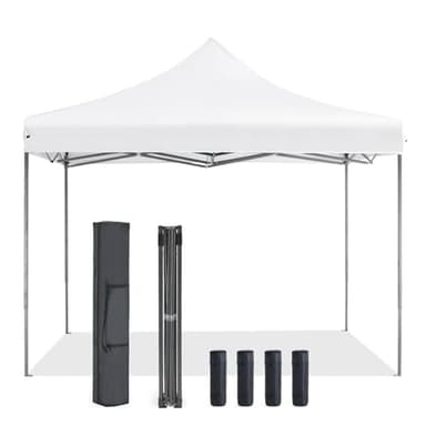 OLIXIS 10x10 FT Instant Pop Up Canopy, Waterproof Outdoor Sun Shade Tent, Heavy Duty Portable Shelter with Windproof Sand Bags for Outdoor Gatherings, Beach & Yard Events, Pure White