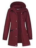 Bloggerlove Rain Jackets With Hood Lightweight Long Raincoat For Women Waterproof Hiking Spring Windbreaker Wine Red XXL