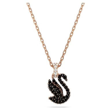 Swarovski Swan Pendant Necklace, Small Swan Pendant with Black Pavé Crystals in a Rose Gold-Tone Finished Setting, Part of the Swan Collection