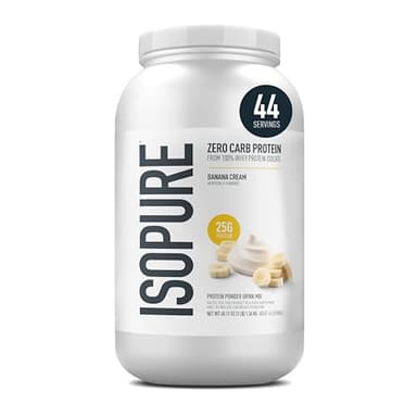 Isopure Zero Carb 100% Pure Whey Isolate Protein Powder, Gluten Free, With Vitamins, Banana Cream, 25g Protein Per Serving, 3 Lbs, 44 Servings (Packaging May Vary)