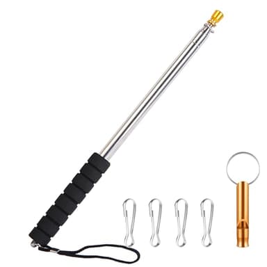 9.8ft Telescopic Flag Pole,Stainless Steel Handheld Portable Extendable Retractable Flagpole with Anti-Slip Grip,Clips,Whistle,Collapsible Telescoping Flag Pole Pointer for Tour Guide,Festival (Black)