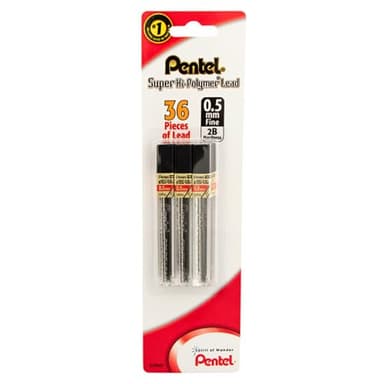 Pentel Lead Refills 0.5mm 2B, Black, 12 Leads per Tube (C505-2B) - Pack of 3