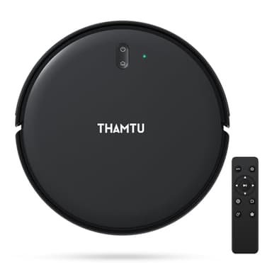 Thamtu Robot Vacuum Cleaner, Super Thin, Powerful Suction Vacuum Robot, Self-Charging Robotic Vacuum Cleaner, Cleans Hard Floors to Low-Pile Carpets, Black