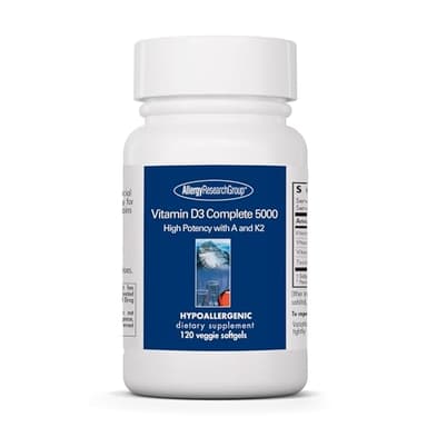 Allergy Research Group Vitamin D3 Complete 5000 - Delivers 125 mcg Vitamin D3 - with Vitamin A & K2 - Supports Bone Strength, Immune Balance & Healthy Mindset - 120 Servings - 120 Capsules