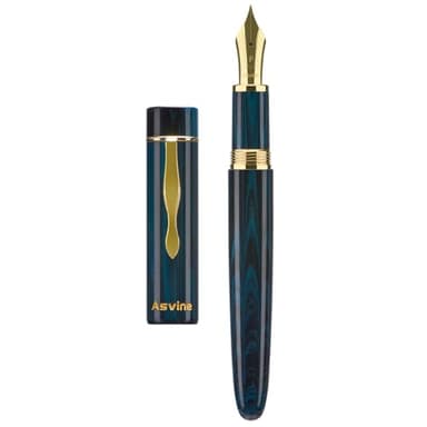 Asvine C2000 Germany Cumberland Ebonite Fountain Pen #8 Extra Fine Nib, Large Handcraft Pen with Converter Pen Box Collection Set- Blue