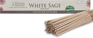 Bless-White-Sage 100%-Natural-Handmade-Hand-Dipped-Incense-Sticks Organic-Chemicals-Charcoal-Free Purification-Relaxation-Positivity-Yoga-Meditation Best-Woods-Scent (25 Sticks (1.4 OZ))