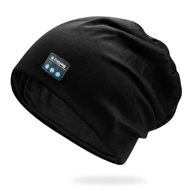Summer Bluetooth Beanie Hat Headphones for Women/Men Wireless Music Slouchy Beanie Cap Headset with Mic for Sports (Black)