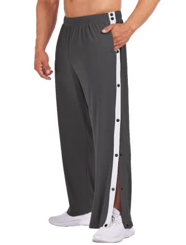 Deyeek Mens Tear Away Pants High Split Snap Button Casual Post-Surgery Sweatpants with Pockets Dark Grey