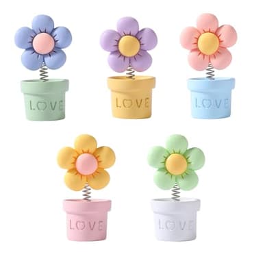 Fsocpen 5PCS Funny Resin Swinging Flowers Decor,3D Creative Craft Plant Figurine,Great for Computer Monitor,TV, Automotive Central Control Screen,Desk Decoration