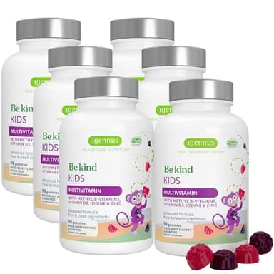 Igennus Methylated Kids Multivitamin Gummies, Clean Label & Third Party Tested, No Artificial Sweeteners or Flavors, Sugar Free, Age 4+, 6X 90 Natural Berry Flavor from Fruit Powder, Non-GMO, Halal