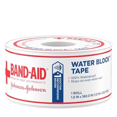 Band-Aid Brand First Aid Water Block 100% Waterproof Self-Adhesive Tape Roll for Durable Wound Care to Firmly Secure Bandages, 1 in by 10 yd