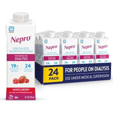 Nepro Nutrition Shake for People on Dialysis, 19g Protein, 420 Calories, Mixed Berry, 8 fl oz, Pack of 24
