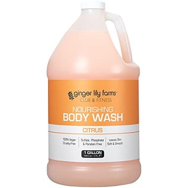 Ginger Lily Farms Club & Fitness Nourishing Body Wash, 100% Vegan & Cruelty-Free, Bath & Shower Gel for Men and Women, Citrus Scent, 1 Gallon (128 fl. oz.) Refill