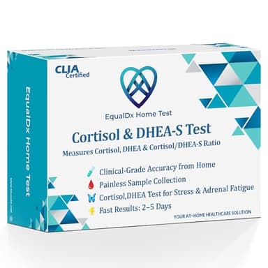 EqualDx Cortisol & DHEA-S Test – At-Home Cortisol Test for Stress & Adrenal Fatigue | Measure Hormone Ratio for Sleep Balance & Recovery | Clinical-Grade Accuracy | Painless Collection