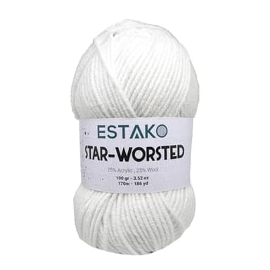 Estako Star-Worsted Yarn - 75% Acrylic 25% Wool - Soft Medium Weight #4-100g (3.52oz) - 170m (186yds) - Crochet & Knitting Yarn (40187 - White)