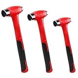 C&T 3 Piece Ball Peen Hammer, 16oz 32oz 48oz, Fiberglass Handle hammer for Ball Peen, Blow Striking Ball Pein Hammer Handle Tool with Forged Steel Construction & Shock Reduction Grip for Metal Working