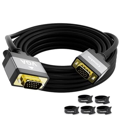 VGA to VGA Cable 20 FT, Long VGA Male to Male Adapter Cord, Standard 15 Pin Gold-plated Connectors, Aluminum Shells, 1080P, for Computer, Laptop, Desktop, Monitor, Projector, Gaming, HDTV, DVD, Black