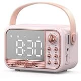Anliato Retro Bluetooth Speaker, Vintage Portable Wireless Bluetooth Speakers with Alarm Clock Loud Volume Bluetooth 5.0 Support TF Card U Disk AUX Old Style for Kitchen Bedroom Home Outdoor (Pink)